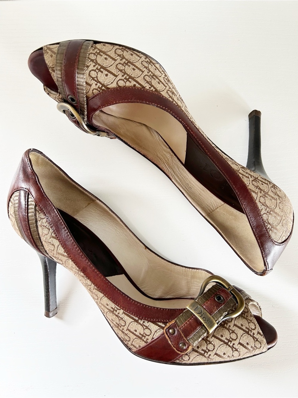 Christian Dior Diorissimo Canvas Heels Brown Beige Leather Monogram Size EU 38 - Picture 6 of 16